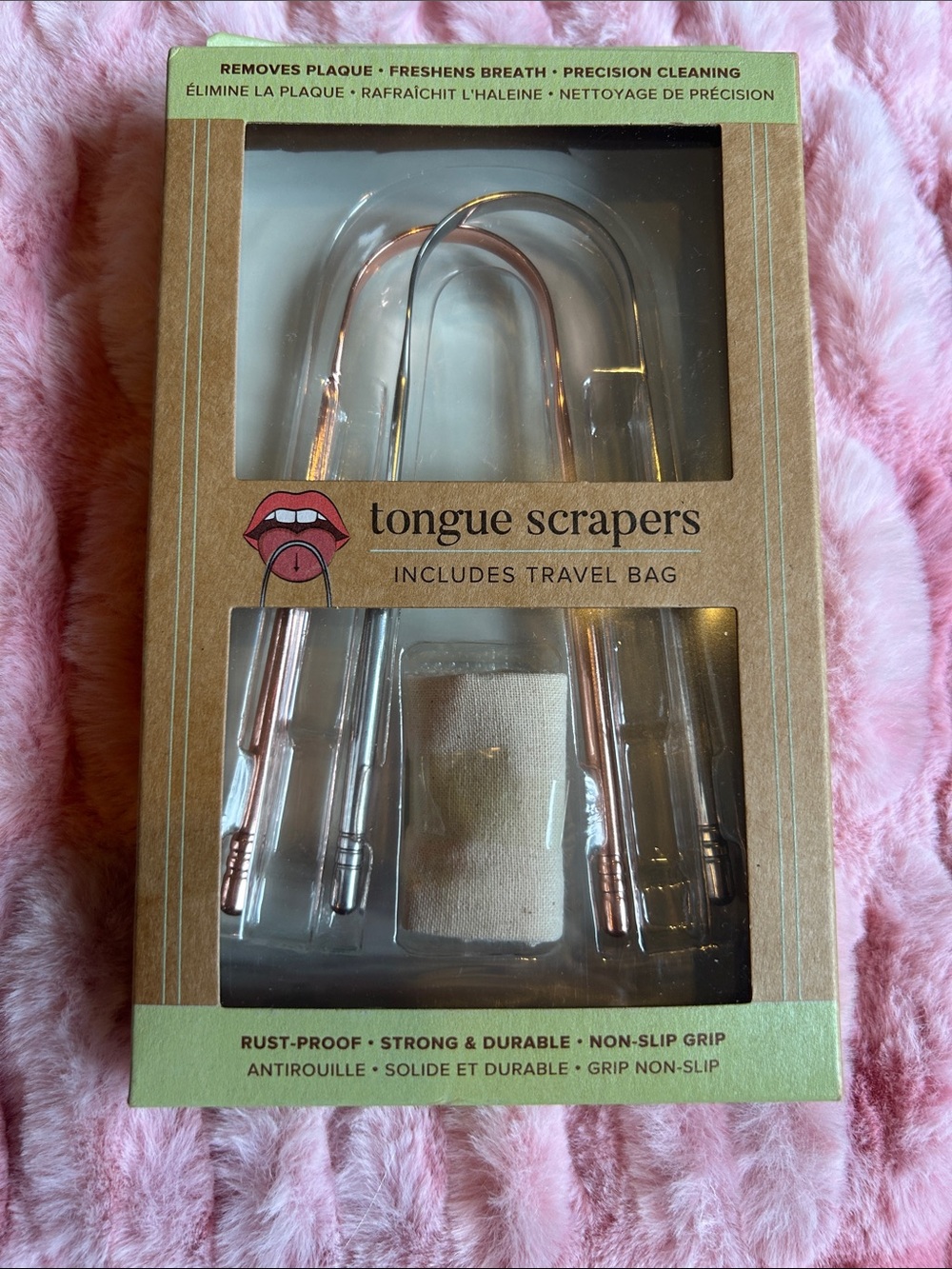 Rose Gold & Silver Tongue Scraper Duo with Travel Bag; New with Tags; Not opened